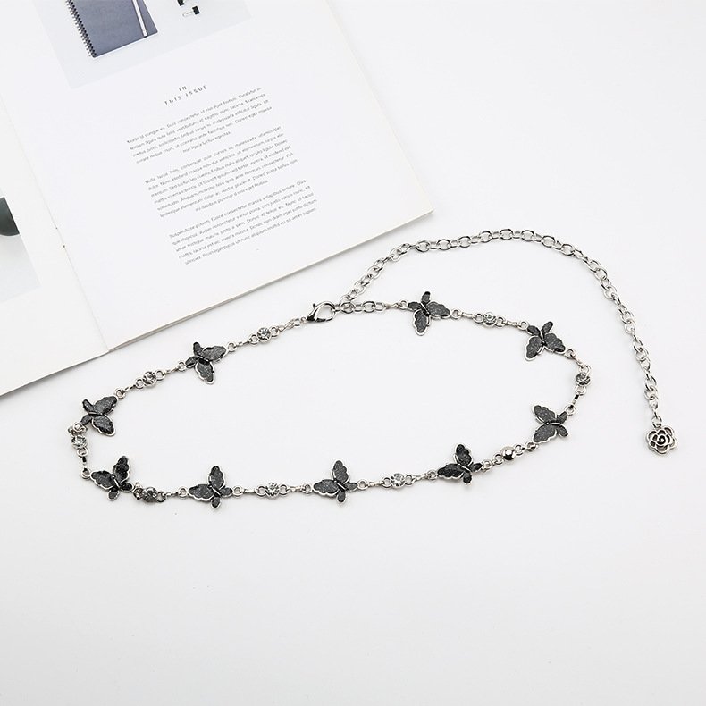 New Fashion Hot Sale Plus Size Metal Butterfly Rhinestone Chain Woman Dress Decorate Simple Waist Belts