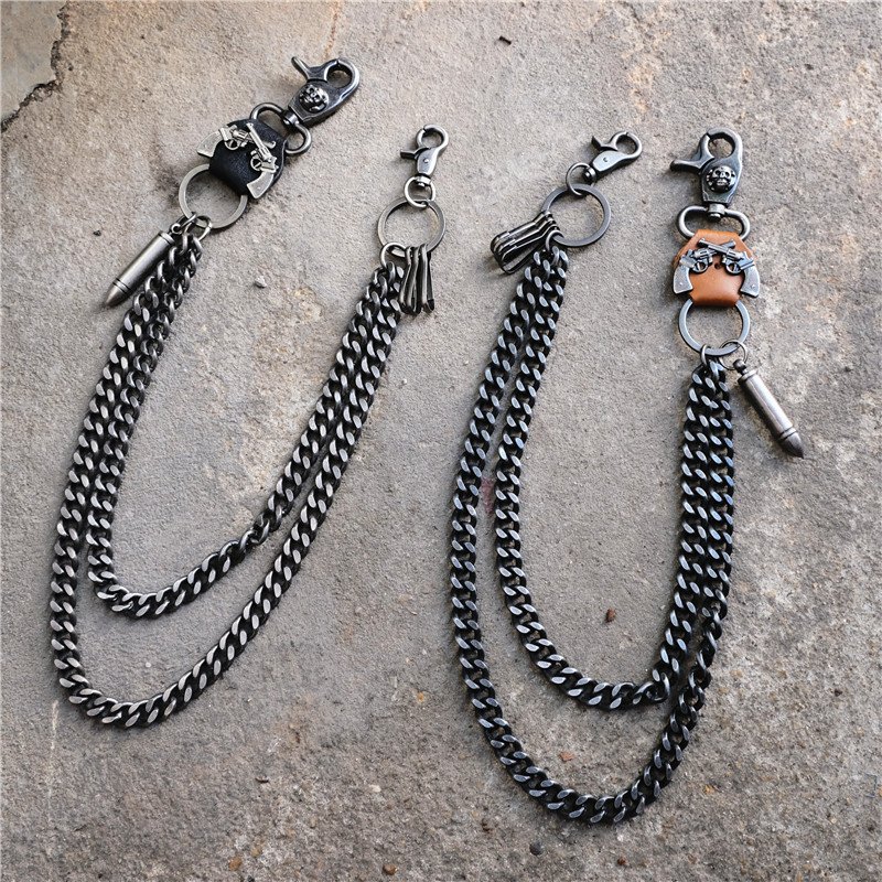 RW Fashion Punk Gothic Pocket Skull Chain Layered Skirt Jeans Pant Wallet Biker Trouser Metal Belt Link Chain for Men Woman Gift