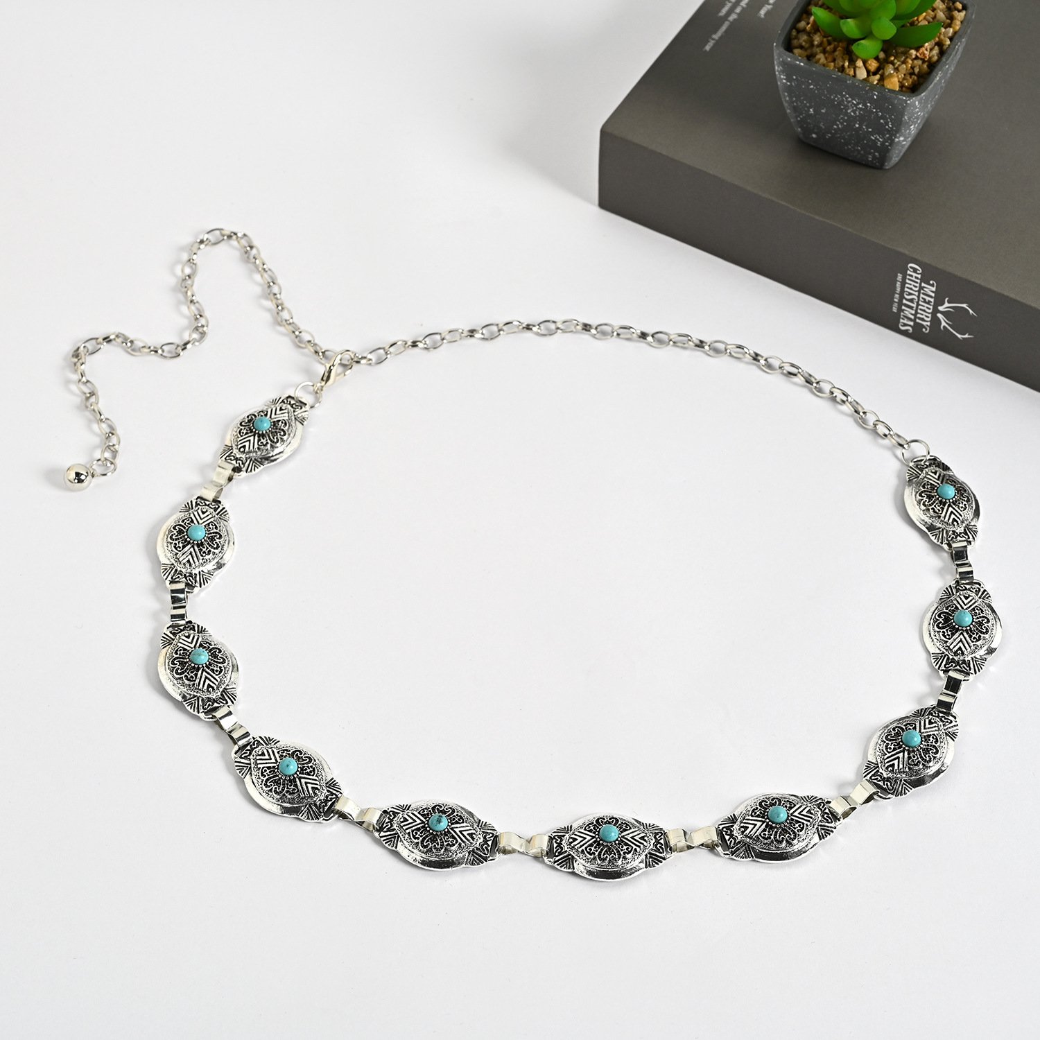 Wholesale Western Turquoise Flower Chain Belt Waist Chain Adjustable Belly Chains for Women