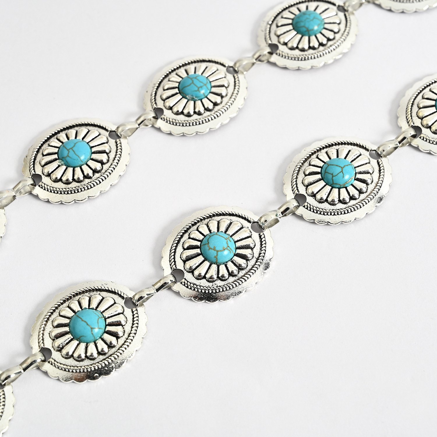 Wholesale Western Turquoise Flower Chain Belt Waist Chain Adjustable Belly Chains for Women