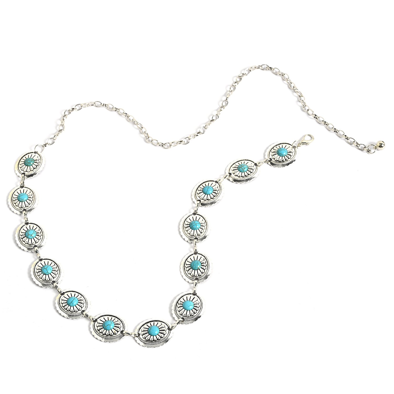Wholesale Western Turquoise Flower Chain Belt Waist Chain Adjustable Belly Chains for Women