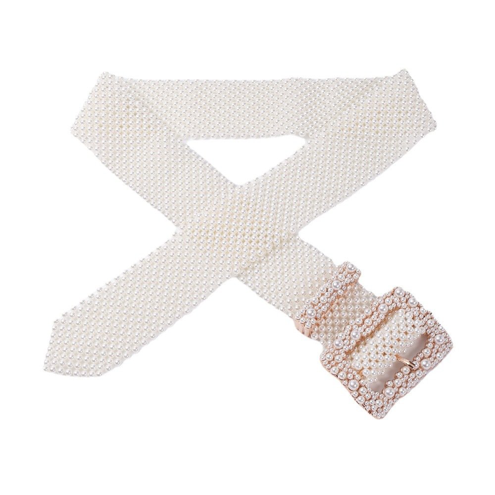 Wholesale high quality wide 6.5cm width fashion fancy luxury diamond crystal pearls chain belt