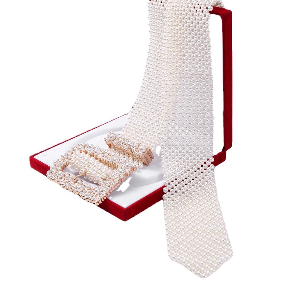 Wholesale high quality wide 6.5cm width fashion fancy luxury diamond crystal pearls chain belt