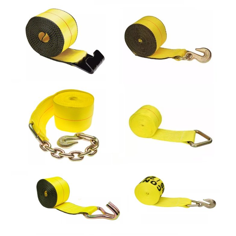 US Standard Flatbed Tie Down Load Securing Cargo Lashing Belt Chain 4 Inch Winch Strap For Trailer Truck