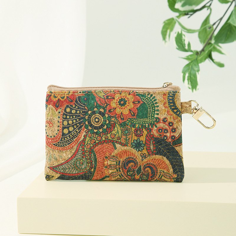 High quality Eco Friendly Women Cork Custom Cute Coin Purse Portable Keychain Zipper Bag Credit Card Holder Wallet Vegan Gift
