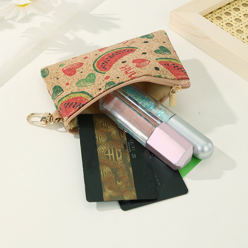 High quality Eco Friendly Women Cork Custom Cute Coin Purse Portable Keychain Zipper Bag Credit Card Holder Wallet Vegan Gift