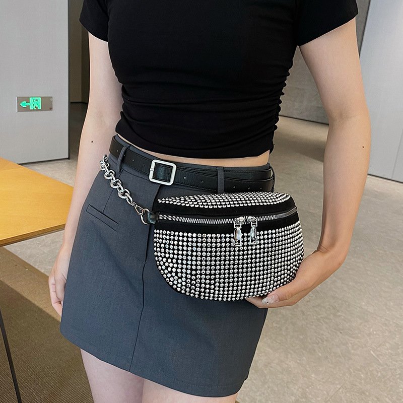 Bling Rhinestone Waist Bag for Women Crystal Diamond Fanny Pack Fashion Chest Bag