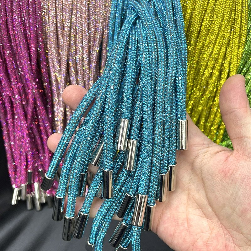 S528 Round Crystal Drawstring Luxury diamond cord rhinestone hoodies string for hoodies pants belt DIY