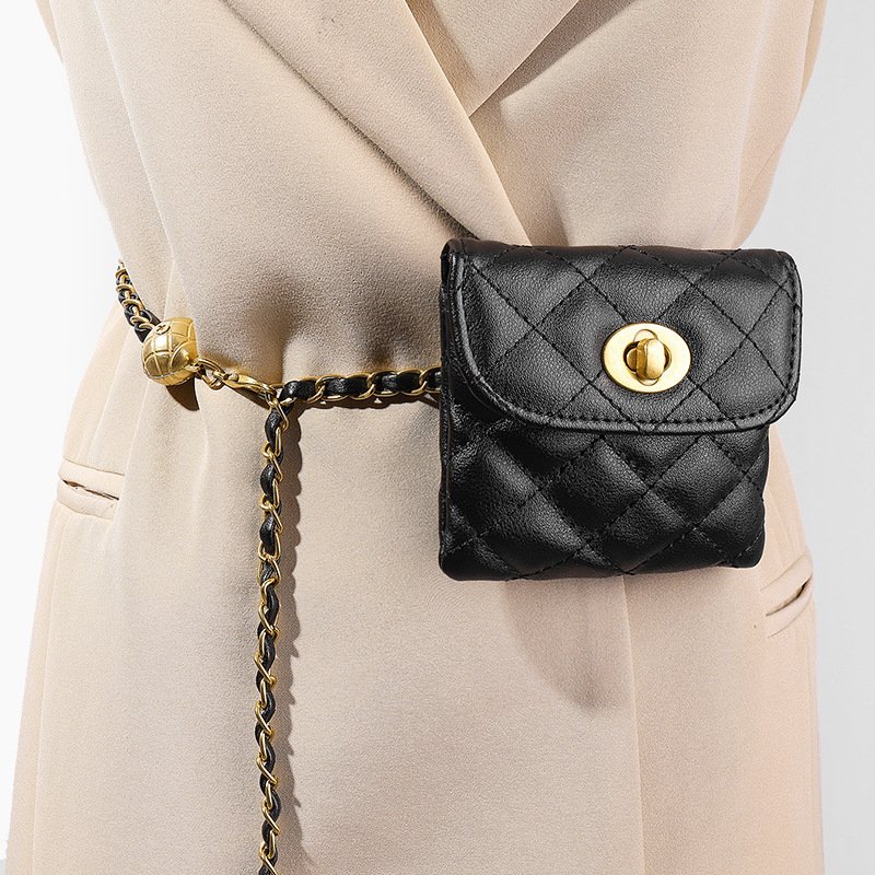 Children's New Popular Gold Ball Chain Crossbody Waist Pack Cute Casual Western Style Metal Belt with Chain Bag