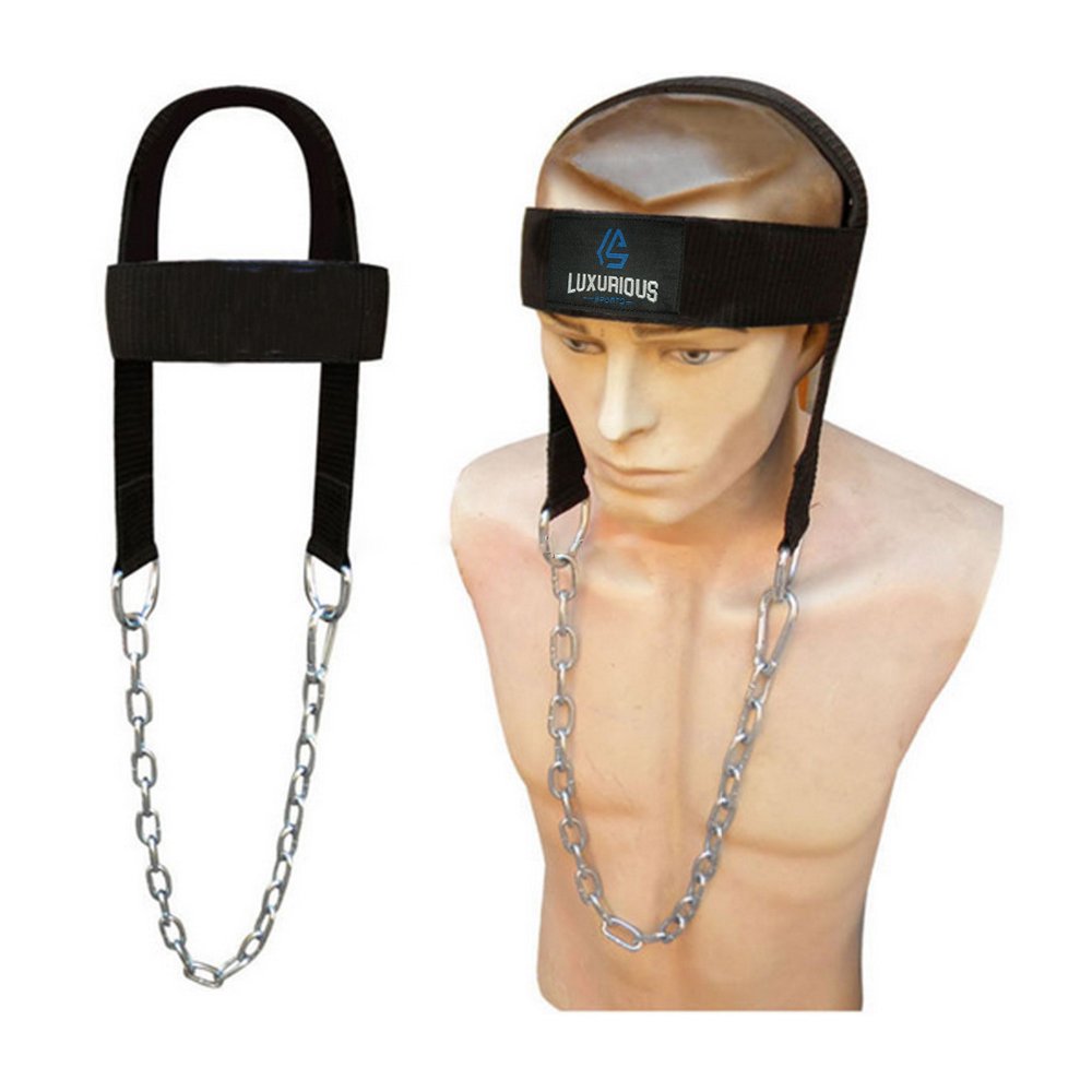 Adjustable Head and Chin Neoprene Strap Weight Lifting Neck Training Head Harness Exercise with Chain Belt for Home and Gym