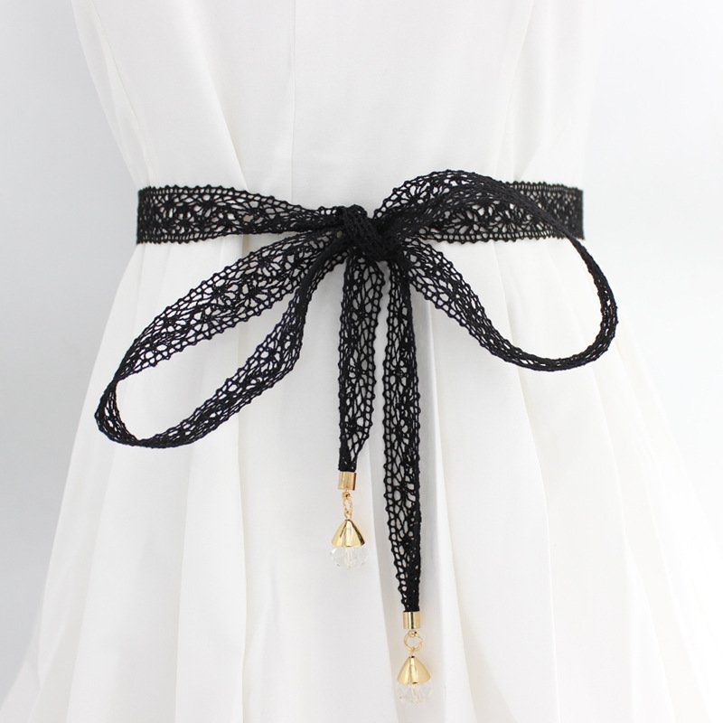 Women's Lace Belt Bow Tie Wrap Around Obi Knotted Waist Band Soft Pu Faux Leather For Dresses