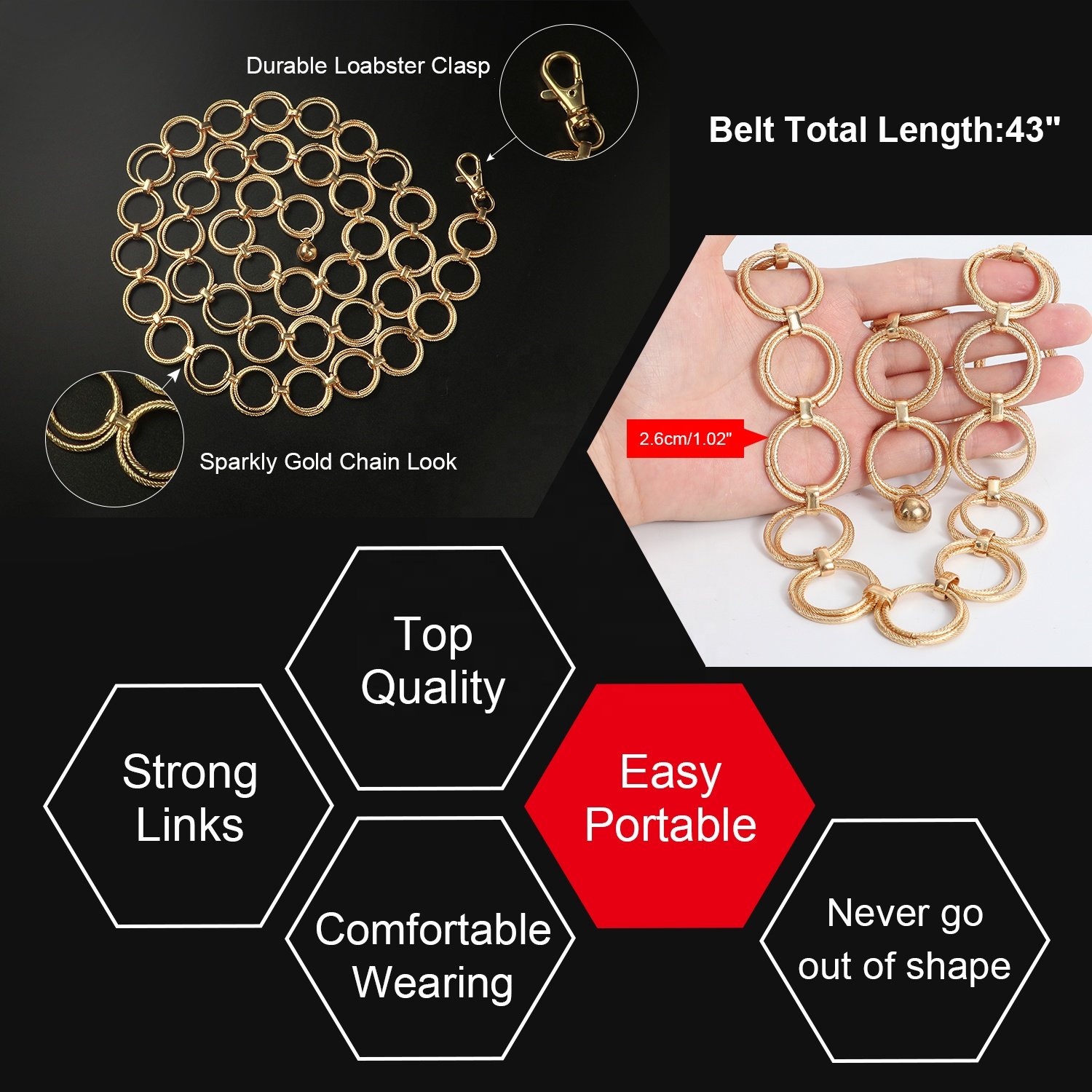 Hot Selling Female O Ring Metal Chain Woman Belt Gold Sexy Waist Belt Designer Fashion Chain Body Jewelry
