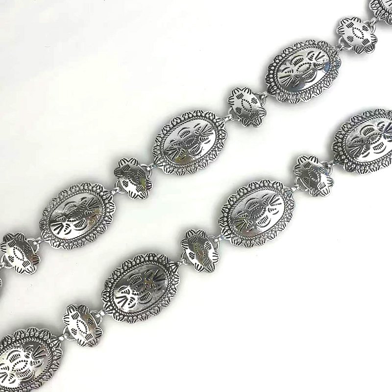 Gina Collection Metal Waist Chain Belt Adjustable Women Western Oval Concho Chain Belt for Jeans or Dresses