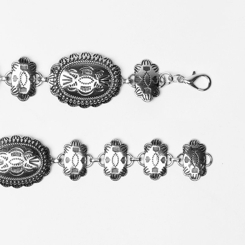 Gina Collection Metal Waist Chain Belt Adjustable Women Western Oval Concho Chain Belt for Jeans or Dresses