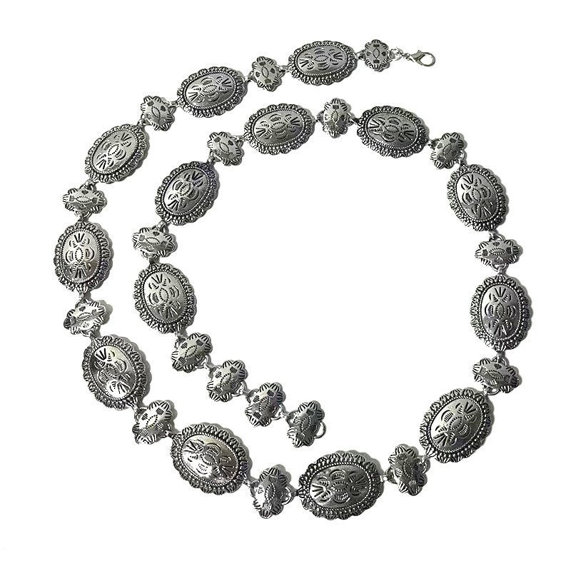 Gina Collection Metal Waist Chain Belt Adjustable Women Western Oval Concho Chain Belt for Jeans or Dresses