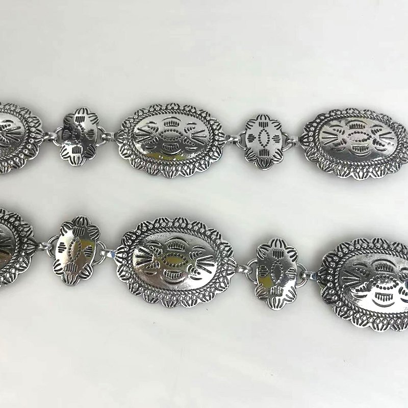 Gina Collection Metal Waist Chain Belt Adjustable Women Western Oval Concho Chain Belt for Jeans or Dresses