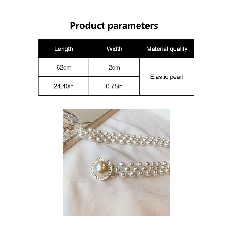Pearl Waist Chain Womens Large Pearl Inlaid Diamond Elastic Belt with Waist Decoration Thin Belt Beaded Elastic Belt