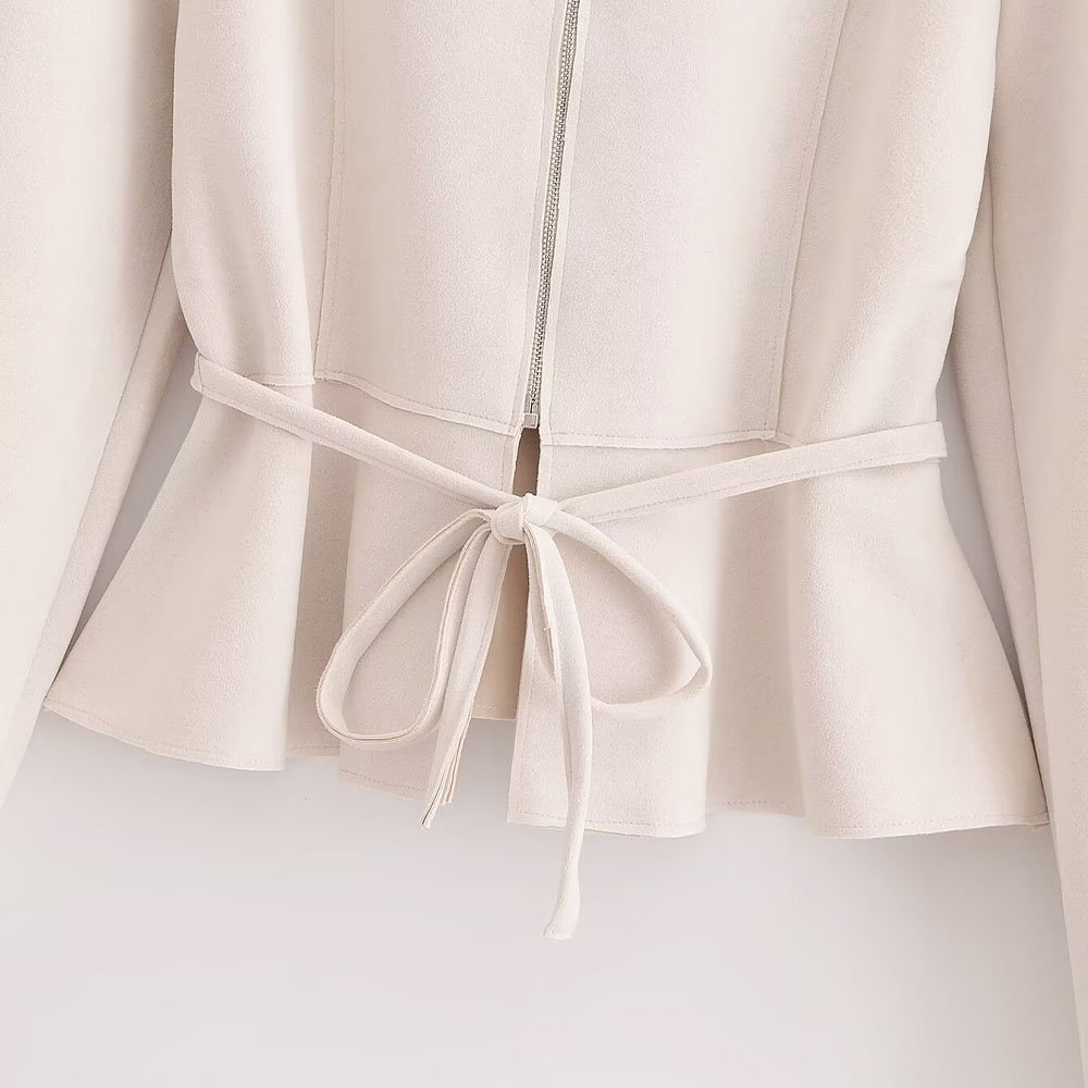 PB&ZA Women 2024 Autumn New Chic Fashion Short skirt suede Coat Vintage Long Sleeve Female Outerwear Chic Overshirt