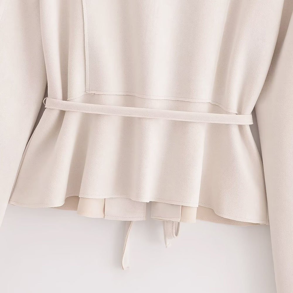PB&ZA Women 2024 Autumn New Chic Fashion Short skirt suede Coat Vintage Long Sleeve Female Outerwear Chic Overshirt