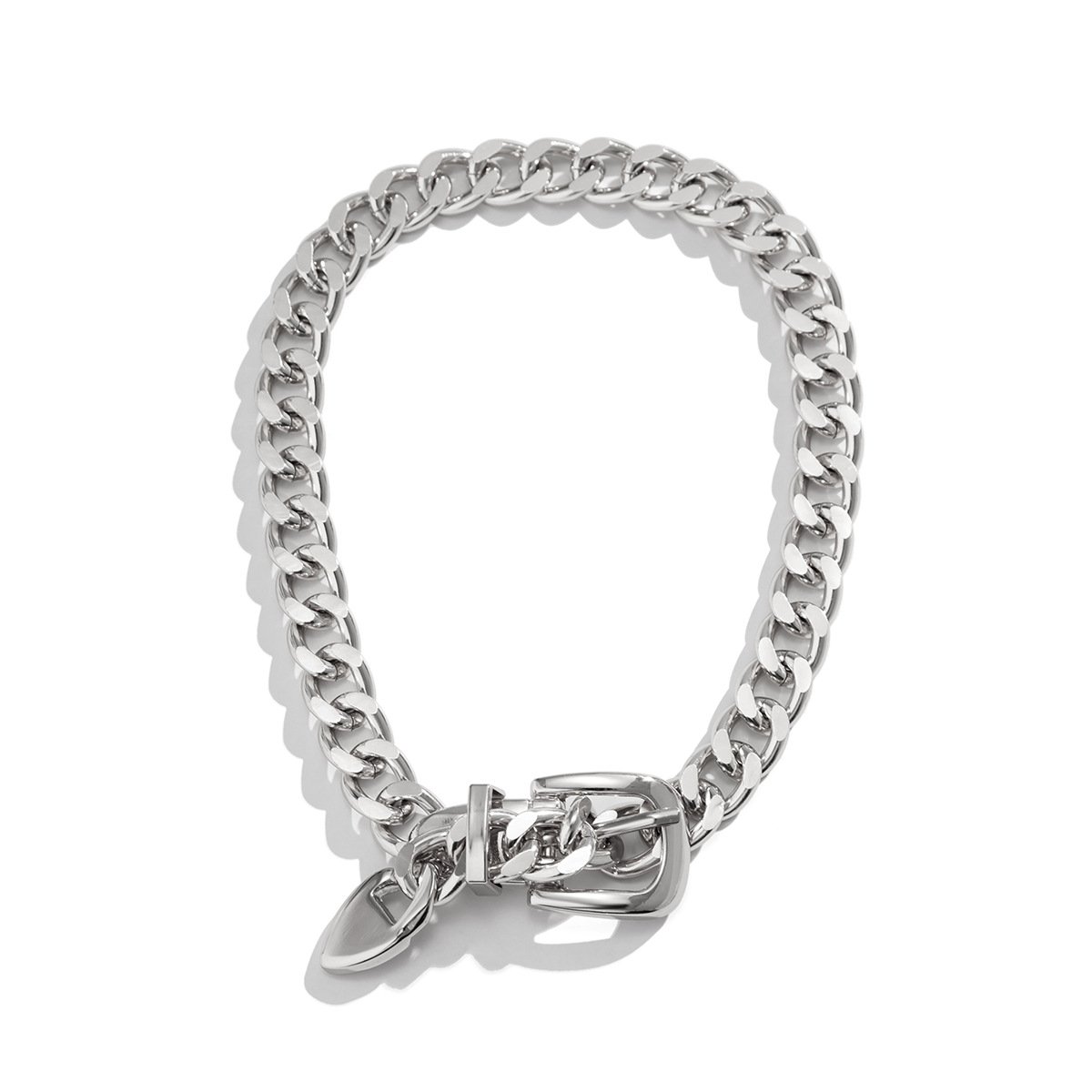 Hip Hop Jewelry Stainless Steel 18k Gold Plated Punk Belt buckle Cuban Curb Link Chain Collarbone Necklace For Women