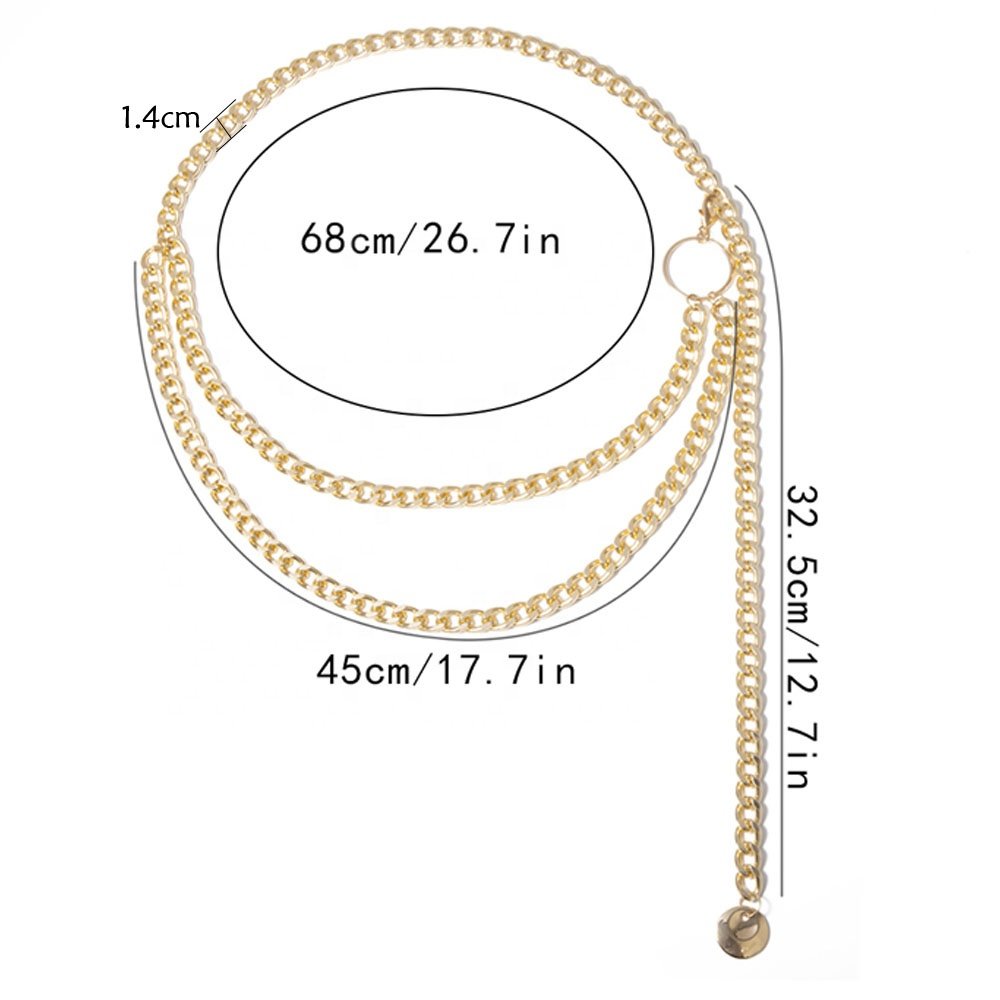 NEW large circle gold waist chain temperament women's clothing accessories fadeless Double aluminum chain size can be customized