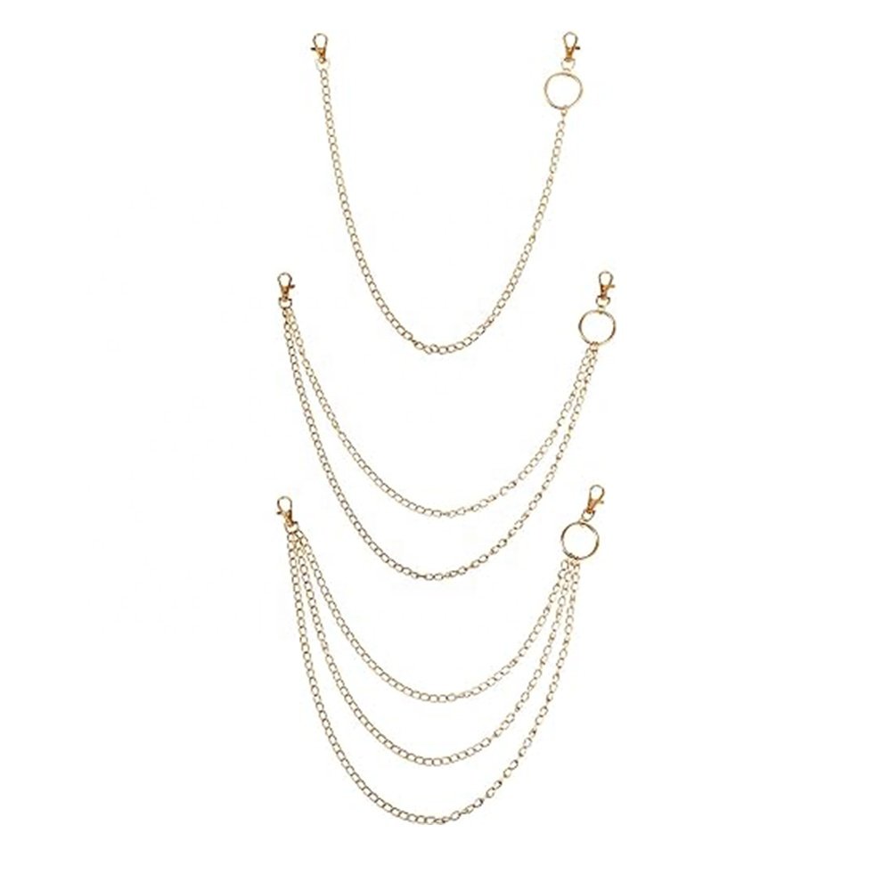 3 Pieces Set Punk Jeans Pants Chain Pocket Multi-layer Waist Chain Hip Hop Rock Butterfly Belt Body Chain