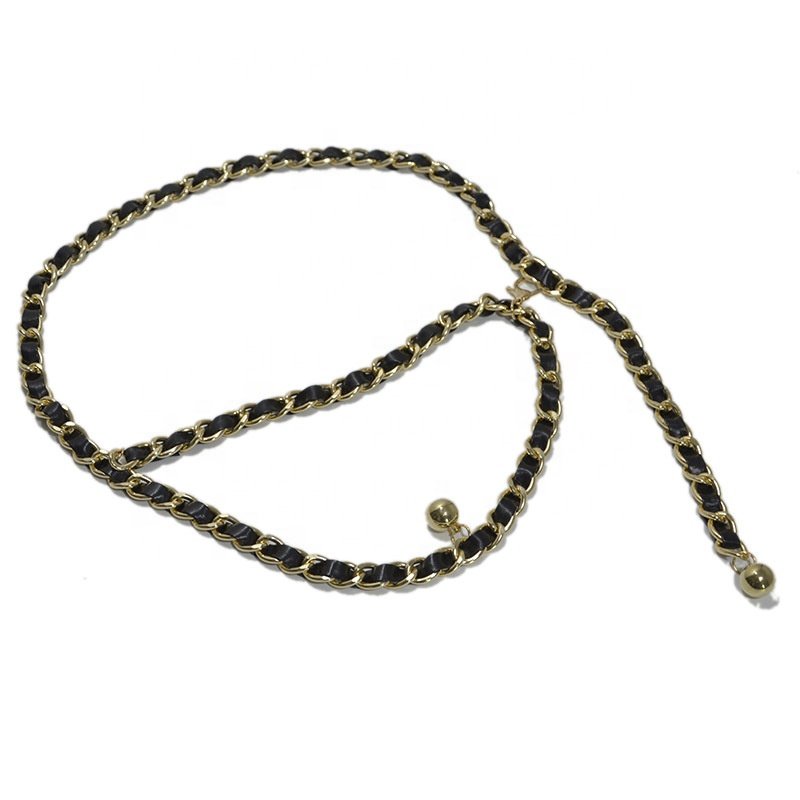 Metal braided thin chain belt with ribbon for lady