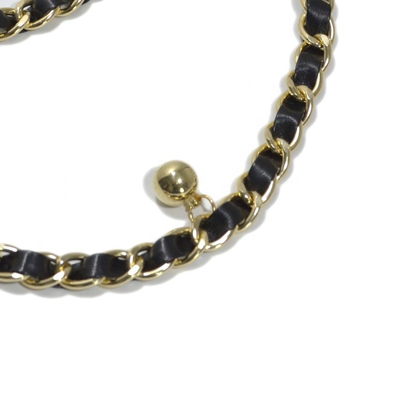Metal braided thin chain belt with ribbon for lady