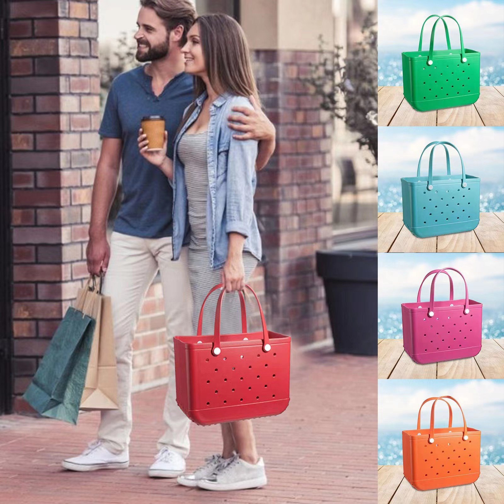 Wholesale Custom Small Eva Silicone Checkered Shopping Basket Summer Beach Croc Tote Handbags Borsa Croc Bogg Bags