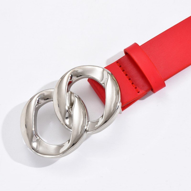 Ladies Double Loop Metal Chain Buckle Head Belt Fashion Custom Design Belt Women Belts