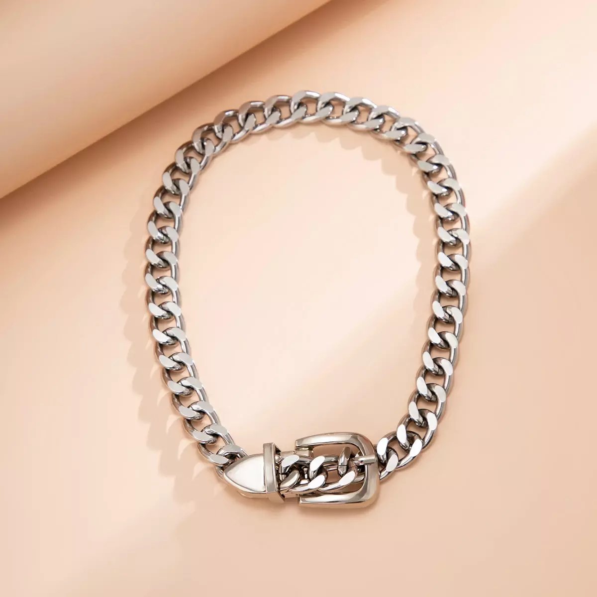 SHIXIN 2022 New Fashion Necklace Hip Hop Simple Design Belt Buckle Chain Collarbone Choker Retro Cool Style Personality Necklace