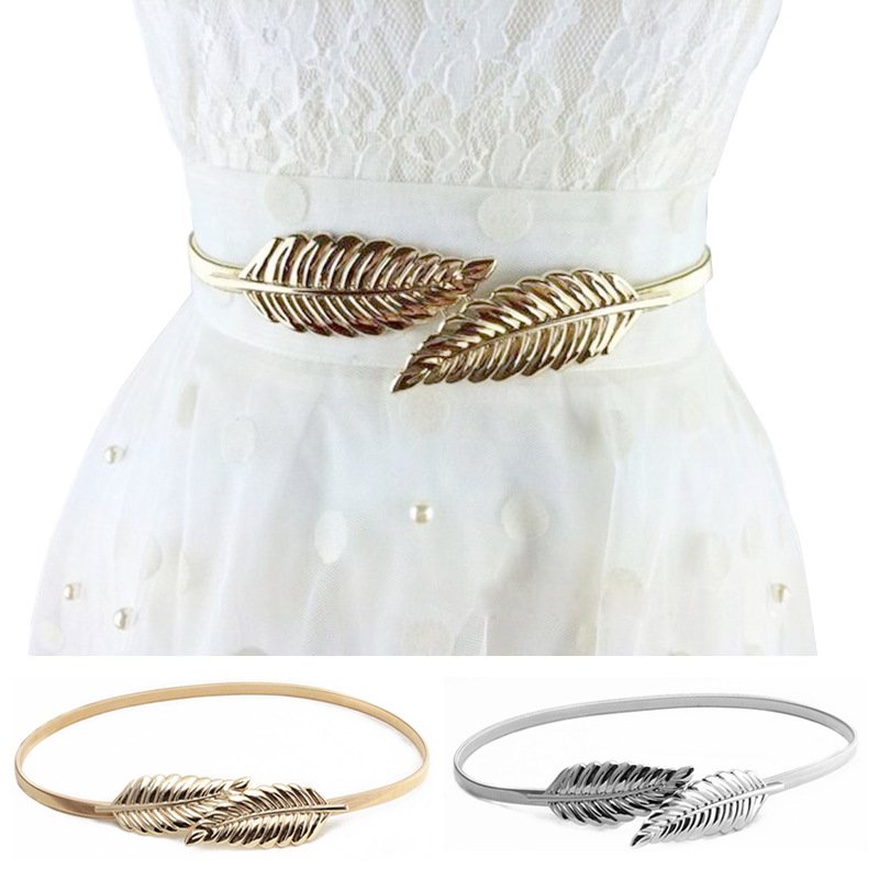 Wholesale Golden Elastic Waist Chain Ladies Dress Fashion Belt Metal Plate Elastic Hook Belt