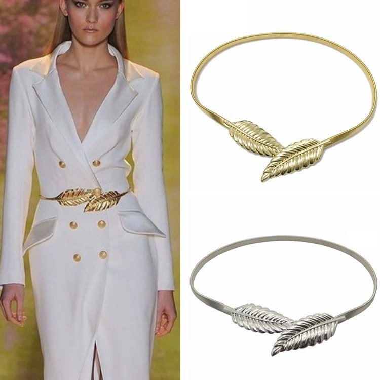 Wholesale Golden Elastic Waist Chain Ladies Dress Fashion Belt Metal Plate Elastic Hook Belt
