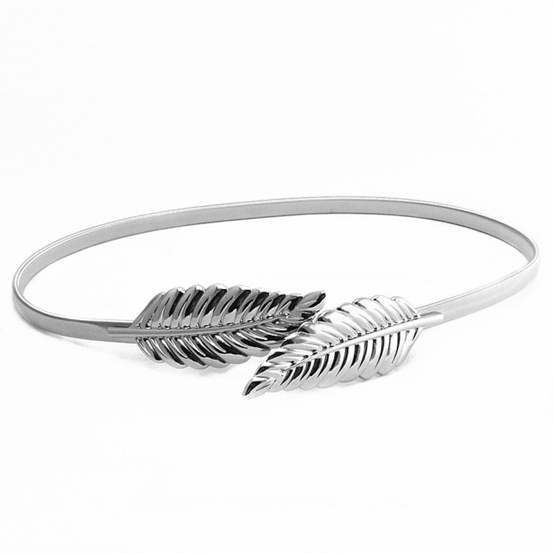 Wholesale Golden Elastic Waist Chain Ladies Dress Fashion Belt Metal Plate Elastic Hook Belt