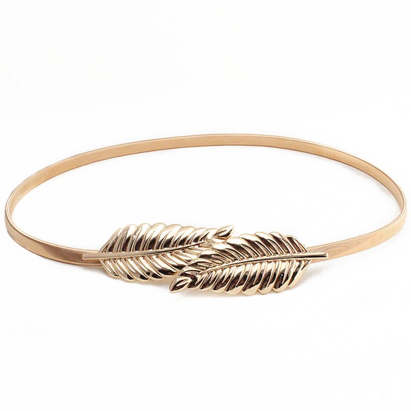 Wholesale Golden Elastic Waist Chain Ladies Dress Fashion Belt Metal Plate Elastic Hook Belt