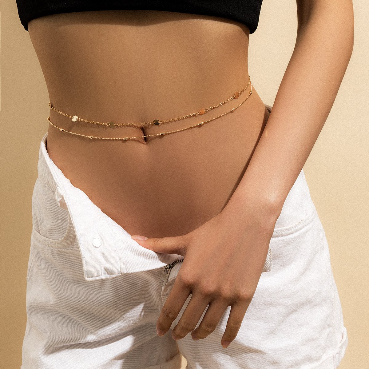 SSeeSY ODM OEM Custom New Bohemia Double Gold Plated Waist Chain Belts Brass Summer Sexy Belly Body Chains For Women