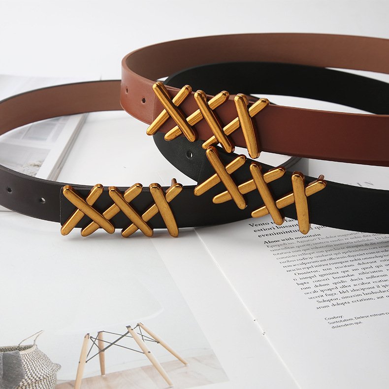 Women's Wide Pu Leather Belt Faux Leather Belt With Gold Buckle