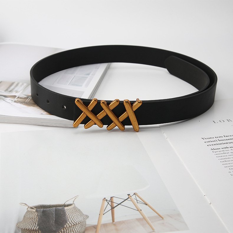Women's Wide Pu Leather Belt Faux Leather Belt With Gold Buckle