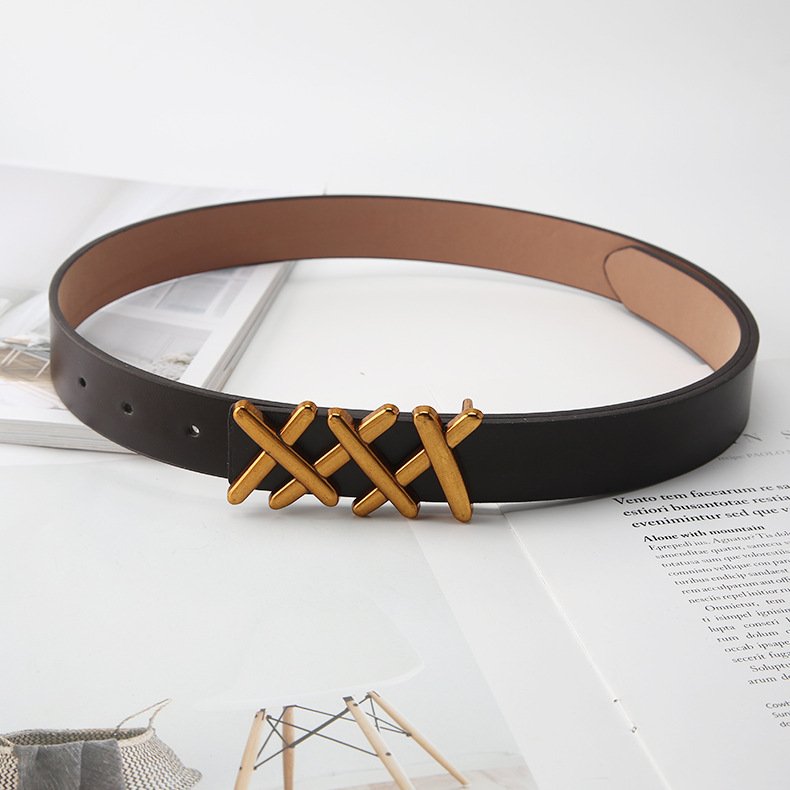 Women's Wide Pu Leather Belt Faux Leather Belt With Gold Buckle
