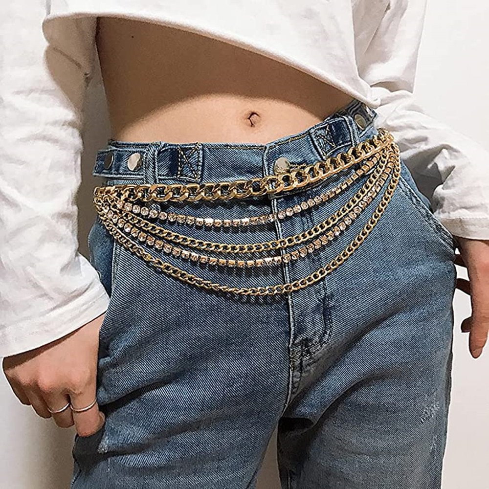 Fashion Women Metal Belts Chain Chunky luxury Multi Layer Crystal Diamond Waist Chain Belt