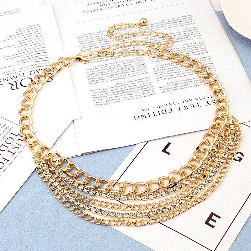 Fashion Women Metal Belts Chain Chunky luxury Multi Layer Crystal Diamond Waist Chain Belt