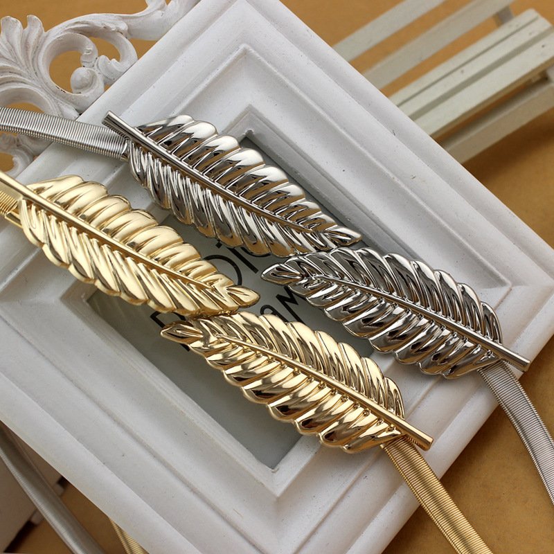 Women's metal fashion versatile elastic leaf belt fashion jewelry waist chain for women western jewelry