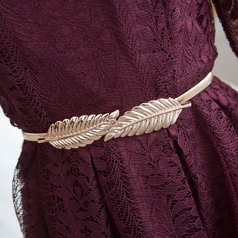 Women's metal fashion versatile elastic leaf belt fashion jewelry waist chain for women western jewelry