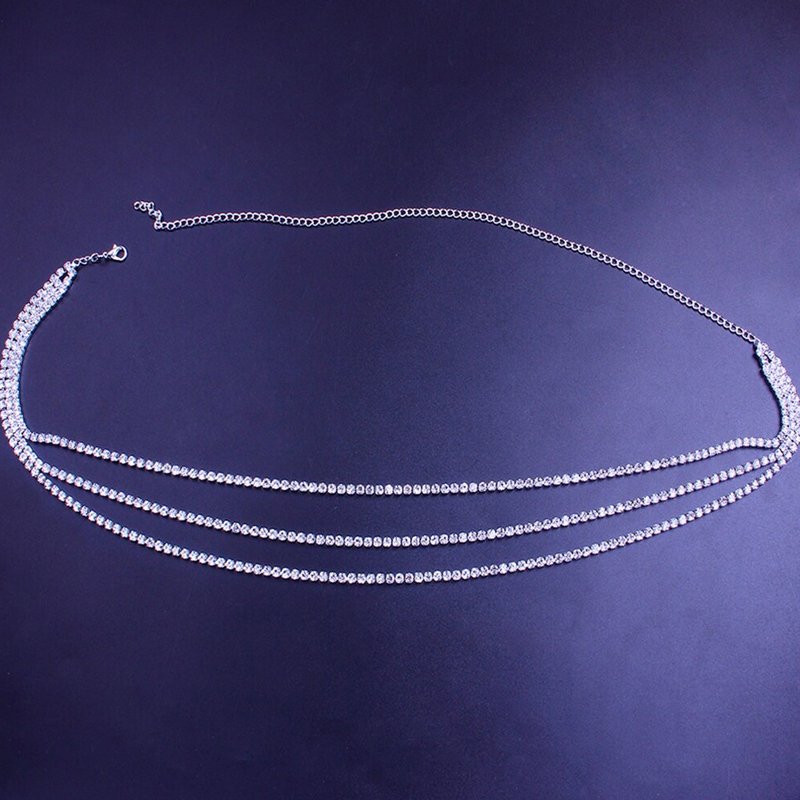 3 Row Rhinestone Body Chain Belly Waist Chain Women Beach Bikini Charm Body Jewelry Belt