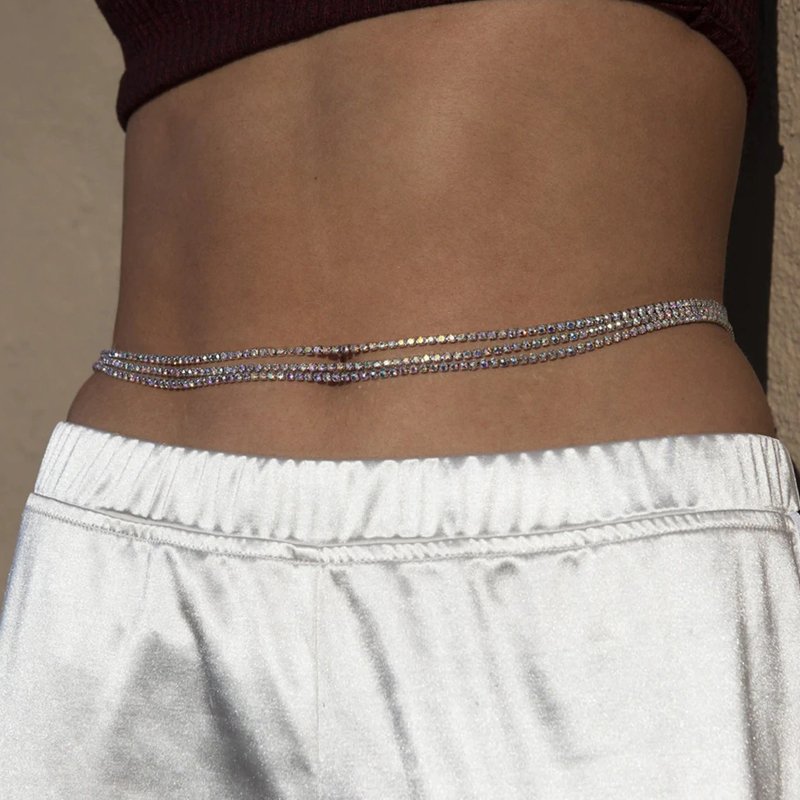 3 Row Rhinestone Body Chain Belly Waist Chain Women Beach Bikini Charm Body Jewelry Belt