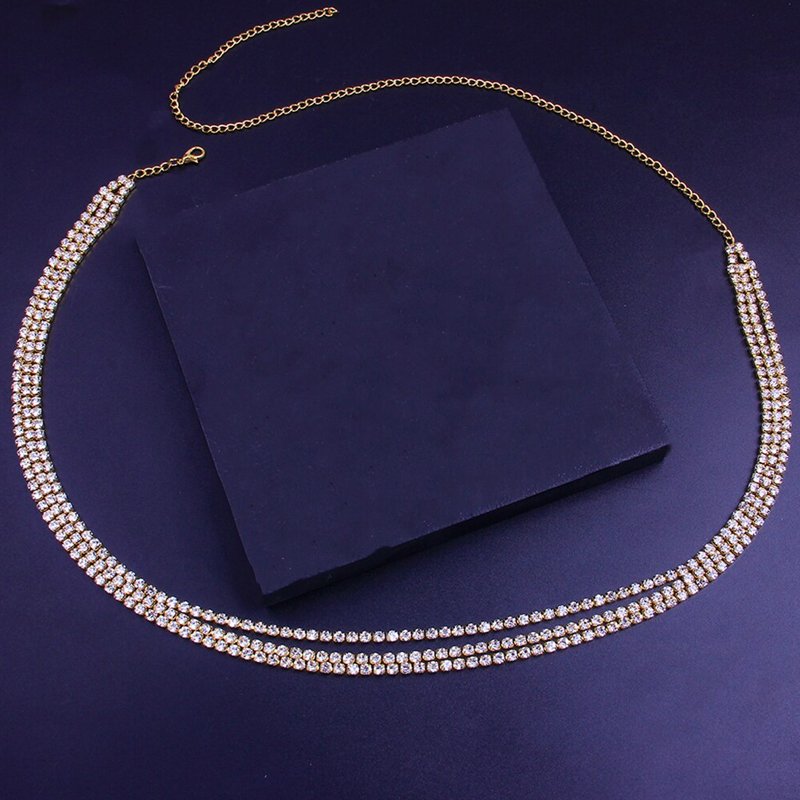 3 Row Rhinestone Body Chain Belly Waist Chain Women Beach Bikini Charm Body Jewelry Belt