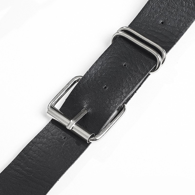 Fashion Women Gothic Punk Waist Belt Chain Metal Circle Ring Design Silver Pin Buckle Leather Black Waistband Jeans Waist Belts