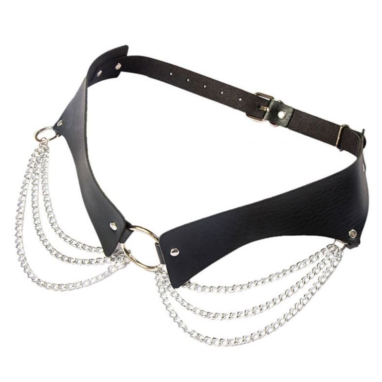 Woman Sexy Punk Metal Chain Waistband Leather Skirt Belt O Ring Belt Personalized Bondage Decorative Pants Belt
