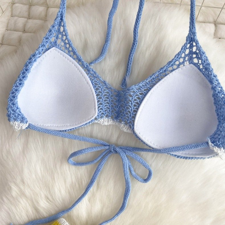 STOCK 3Colors Push Up Bikini Set Crochet Women Two Pieces Swimwear Boyleg Short Bralette Top