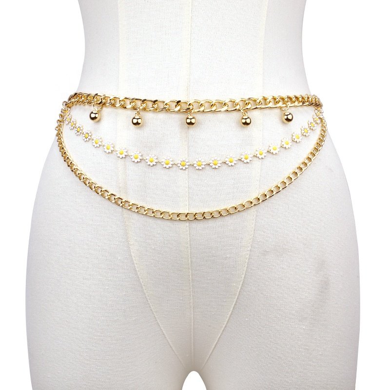 European and American New Fashion Versatile Body Chain Simple Multi layer Chain enamel Small Flower Waist Chain belt